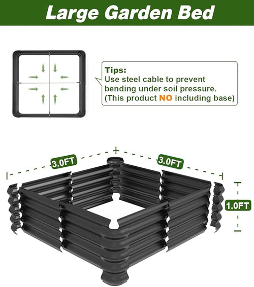 3.0x3.0x1.0ft Raised Garden Bed Kit for Outdoor, PP Material Planter Boxes, Large Garden Box Flower Bed with Easy Assembly, Gardening Containers for Vegetables, Flowers, Herbs, Black