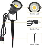 GSS6005 Plug in Spotlight Outdoor, 5W LED Landscape Spotlight 120V, 3000K Warm White, Metal Construction with Ground Stake, 3ft Cord and Plug, Black (Pack of 2)