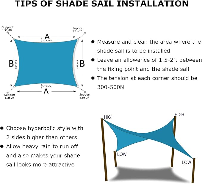 KANAGAWA 21'X24' Turquoise Mix Custom Size Sun Shade Sail Rectangle UV Block Canopy Cover for Patio Backyard Lawn Garden Outdoor (Customized Available)