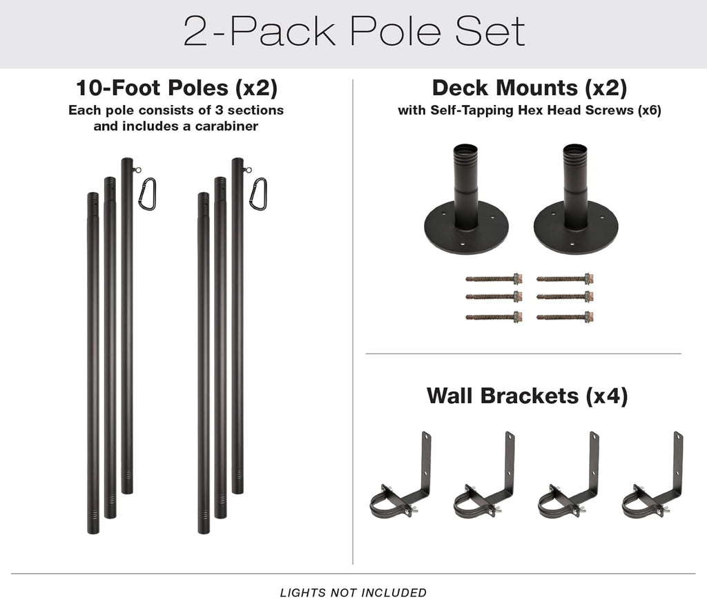 EXCELLO GLOBAL PRODUCTS Premium String Light Poles - 2 Pack - Extends to 10 Feet – Deck Mount (Wood/Concrete)