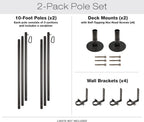 EXCELLO GLOBAL PRODUCTS Premium String Light Poles - 2 Pack - Extends to 10 Feet – Deck Mount (Wood/Concrete)
