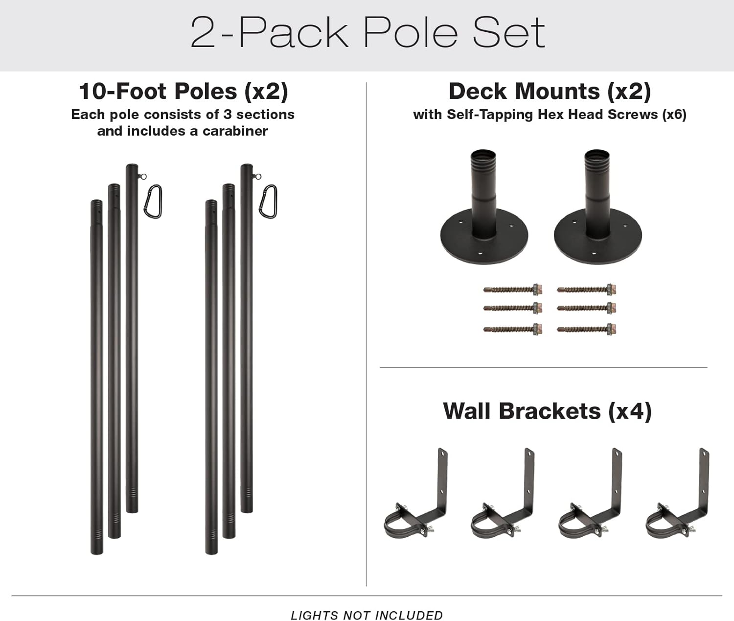 EXCELLO GLOBAL PRODUCTS Premium String Light Poles - 2 Pack - Extends to 10 Feet – Deck Mount (Wood/Concrete)