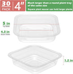 30 Pack Plant Saucers for Indoors 4 Inches Plant Trays for Pots Plastic Trays for Plants Square Plant Drip Trays for Potted Plants Flower Pot Saucers Clear Plant Plates to Catch Water, Bulk