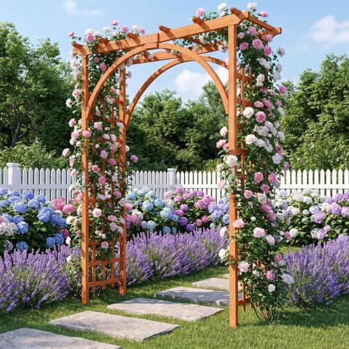 giantex 85'' wooden garden arbor trellis, wedding arch, view 9