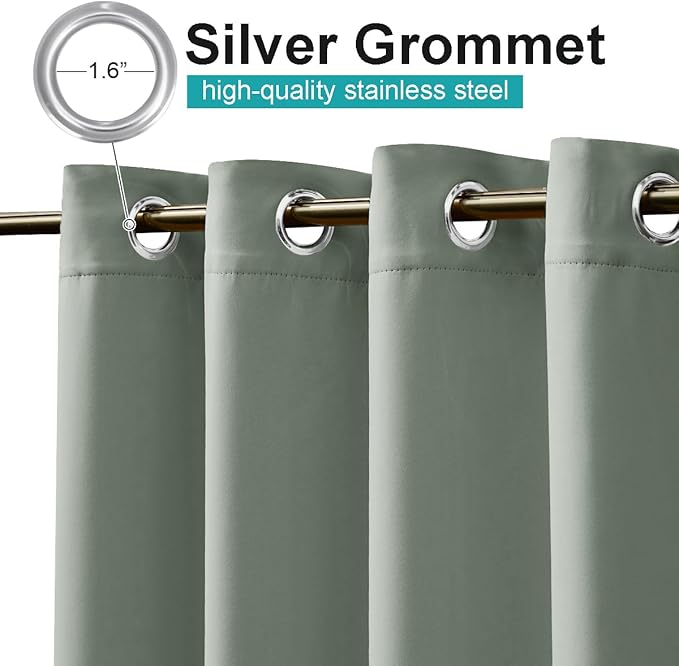 NICETOWN 2 Panels Patio Curtains for Outdoor Waterproof, Rustproof Grommet Thermal Insulated Room Darkening Indoor Outdoor Drapes Privacy for Balcony/Pergola, W52 x L108, Sage Green