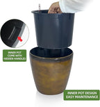 Dexceder 15x14 Self Watering Planter with Wheels Indoor Outdoor, Inner Pot Design, Thickened Large Floor Standing Flower Plant Pot with Water Level Indicator (Yellow Brown Gradient)