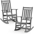 LETKIND Oversized Outdoor Rocking Chairs Set of 2,All Weather Rocker Chair with More Comfortable Seat Panel for Porch Patio Outside(Grey)