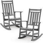 LETKIND Oversized Outdoor Rocking Chairs Set of 2,All Weather Rocker Chair with More Comfortable Seat Panel for Porch Patio Outside(Grey)