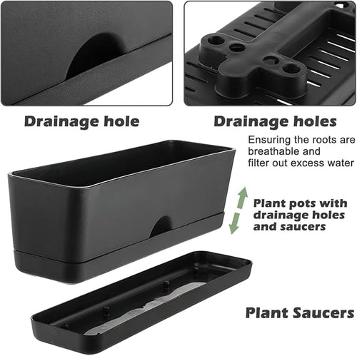 5 Pack Window Boxes Planters 16 Inches Rectangular Planter Herb Planter Boxes Large Plastic Flower Pots Rectangle Black Planter Outdoor and Indoor Succulent Window Sill Planter Self Watering Pots