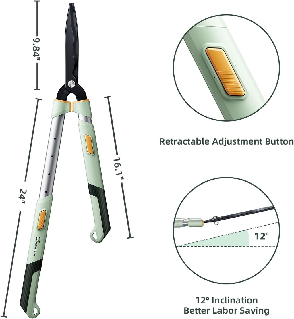 PrunePro® Extendable Hedge Shears Lightweight Ultra Sharp Blade for Bushes | Not Top-Heavy Arthritis Friendly 27"-35" Adjustable Reach for Tall Hedges 10" Stainless Steel Teflon Blades for Clean Cuts