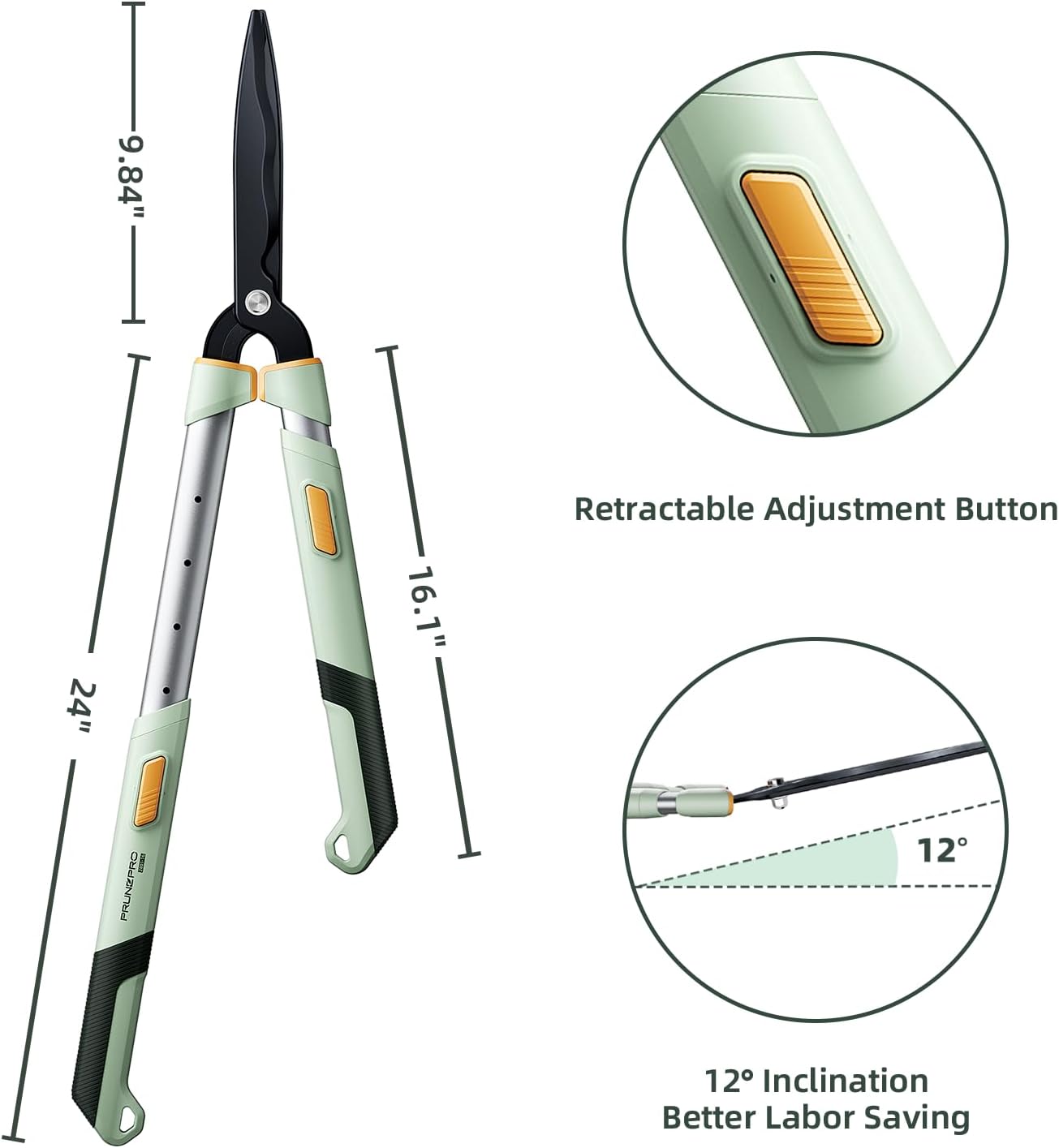 PrunePro® Extendable Hedge Shears Lightweight Ultra Sharp Blade for Bushes | Not Top-Heavy Arthritis Friendly 27"-35" Adjustable Reach for Tall Hedges 10" Stainless Steel Teflon Blades for Clean Cuts