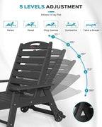 Ciokea Lounge Chair Outdoor, Oversized Chaise Lounge Chair with 5 Positions, HDPE, Patio Lounge Chair with Wheels & Cup Holder for Pool, Deck, Poolside, Black
