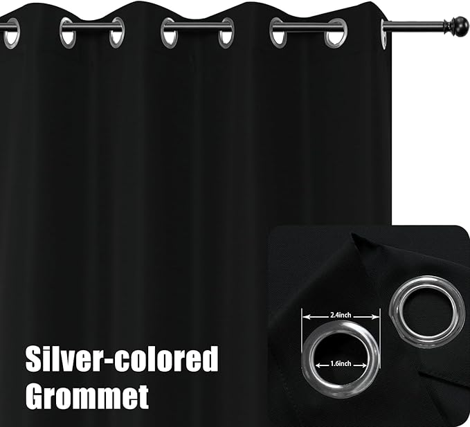 BONZER Outdoor Curtains for Patio Water Resistant Heavy Privacy Light Filtering Grommet Outside Curtains for Porch, Pergola, Gazebo, 1 Panel, 84W x 95L inch, Black