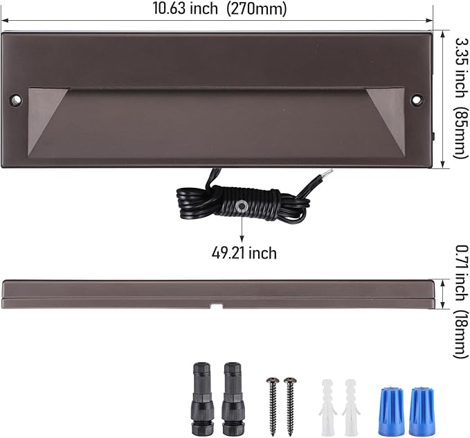 LEONLITE 10.6 Inch 5CCT LED Low Voltage Step Lights, 12–24V AC/DC 6W Surface Mount Ultra-Slim Landscape Stair Lights, IP65 Aluminum Outdoor Lighting for Decks, Hardscapes, Oil Rubbed Bronze, Pack of 3