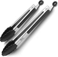 Kitchen Tongs with Silicone Tips - Stainless Steel tongs for cooking - 9" and 12" Tongs With Silicone Rubber Non Slip Grips, Heat Resistant Metal Tongs.