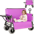 Collapsible 3-in-1 Wagon Converts To Bench, Includes Rear-Mounted Folding Tabletop, Heavy-Duty 500-lb Capacity, 180L Storage for Camping, Beach, Fishing - Purple