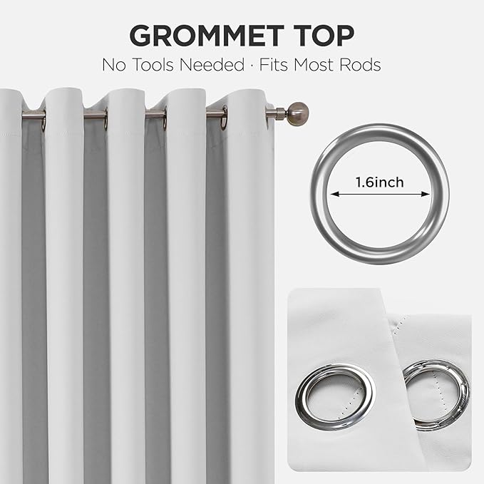 Joydeco Blackout Patio Sliding Door Curtains 96 Inches Long, Grommet Privacy Room Divider Curtains, Extra Wide Thermal Blackout Drapes for Bedroom Living Room (Greyish White, 80Wx96L, 1 Panel)