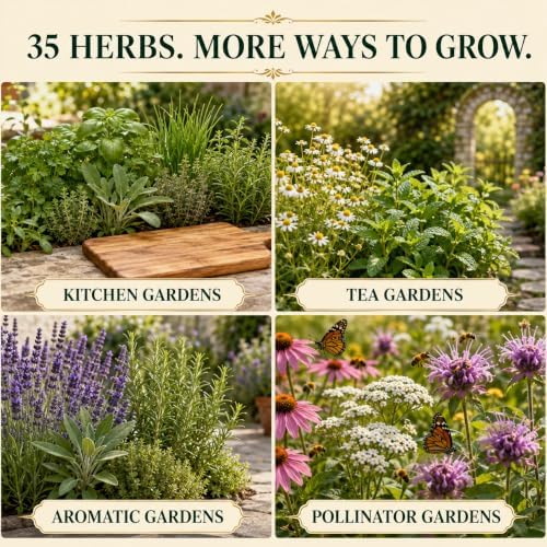 gardeners basics 35 medicinal herb seeds variety pack, side view
