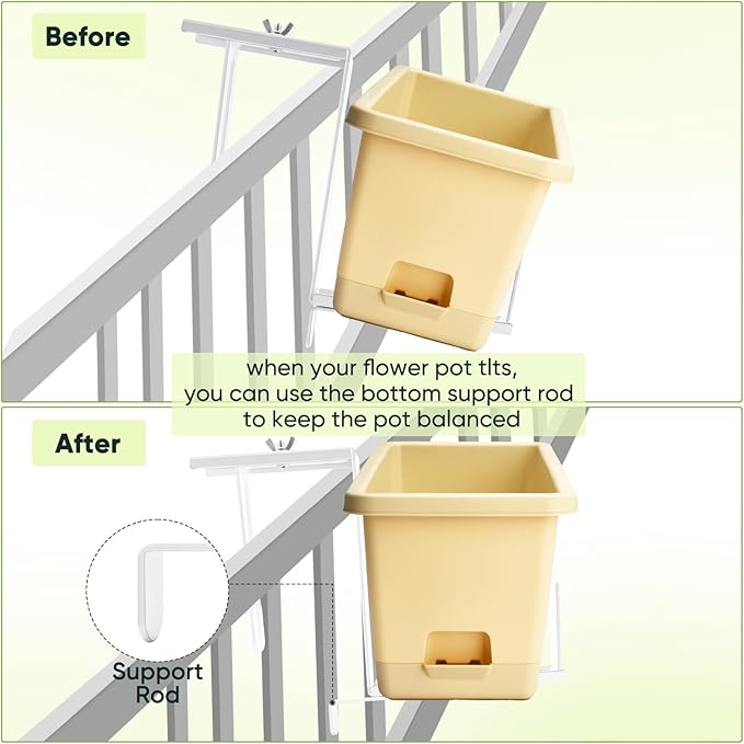 Planter Box Brackets, Adjustable Flower Box Brackets for Deck Railing, 2 Pack No Drill Window Box Bracket for Outdoor Planters-White