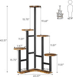 Corner Plant Stand Indoor with Grow Lights, 6 Tiered Corner Plant Shelf Flower Stand for Multiple Plants, Plant Shelves Organizer Rack for Living Room, Balcony, Patio, Round Rustic Brown