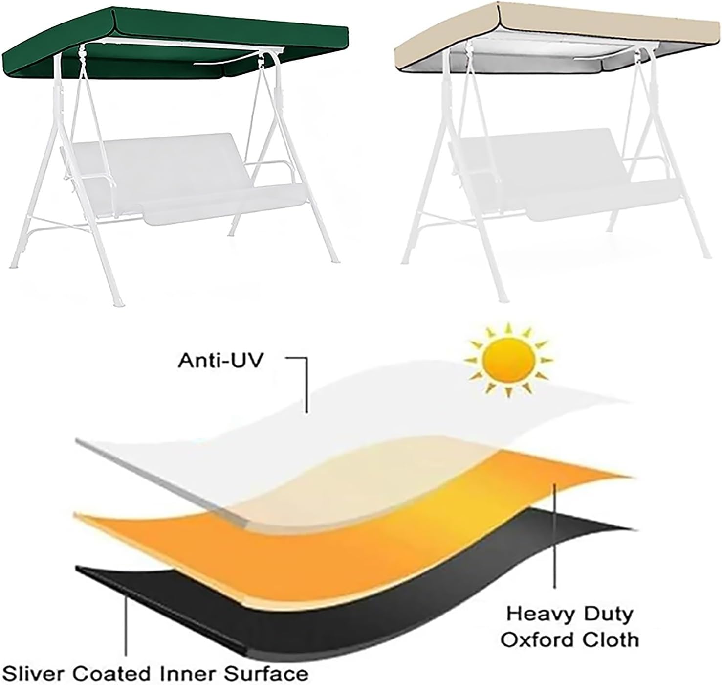 Outdoor Swing Canopy Replacement Cover, 2-3 Seater 210D Coated Oxford Fabric Porch Swing Canopy, UV-Resistant and Waterproof Hammock Top Cloth(Blue,213x122x23cm/84x48x9in)
