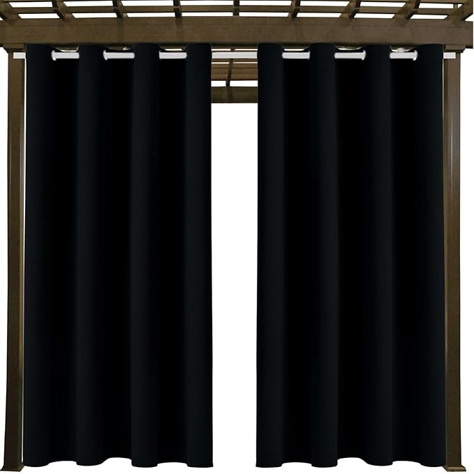 Outdoor Indoor Curtains W52 x L72 for Patio - Weather-resistant Window Panels Privacy Protect Grommet Top Thermal Insulated Home Curtain for Porch Pergola Lawn Garden Hot Tub Area (2 Panels)