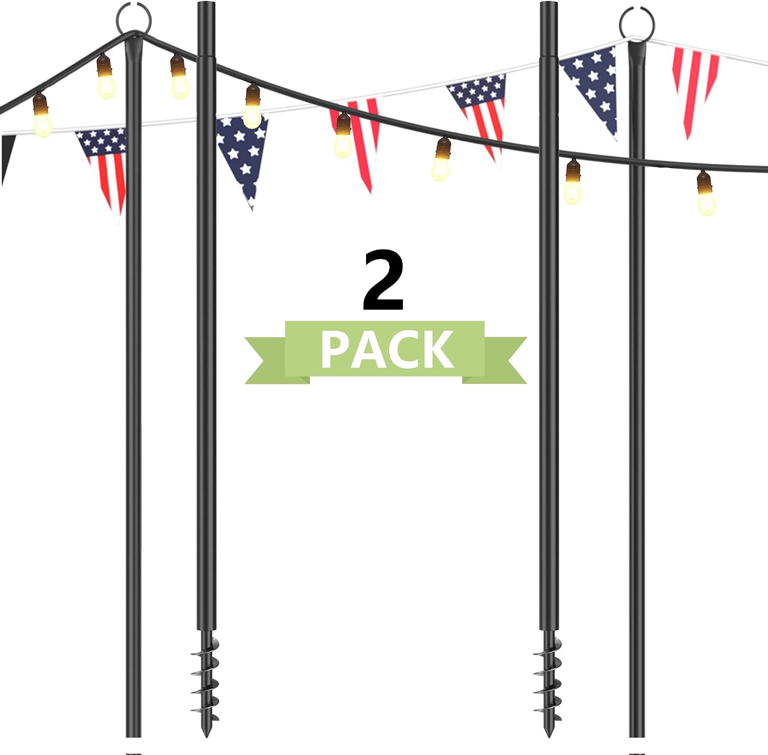 2 Pack String Light Poles for Outside, 10.5 Ft Outdoor String Light Poles for String Lights, Backyard Patio Light Poles for Bistro Party Wedding, Metal Pole for Outdoor String Lights