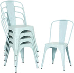 FDW | Set of 4 Metal Dining Chairs | Blue | Stackable Tolix Side Chairs with Backrest | Scratch-Resistant | Non-Slip Feet | Indoor/Outdoor Use | 330 lbs Capacity | Ideal for Kitchen & Restaurant