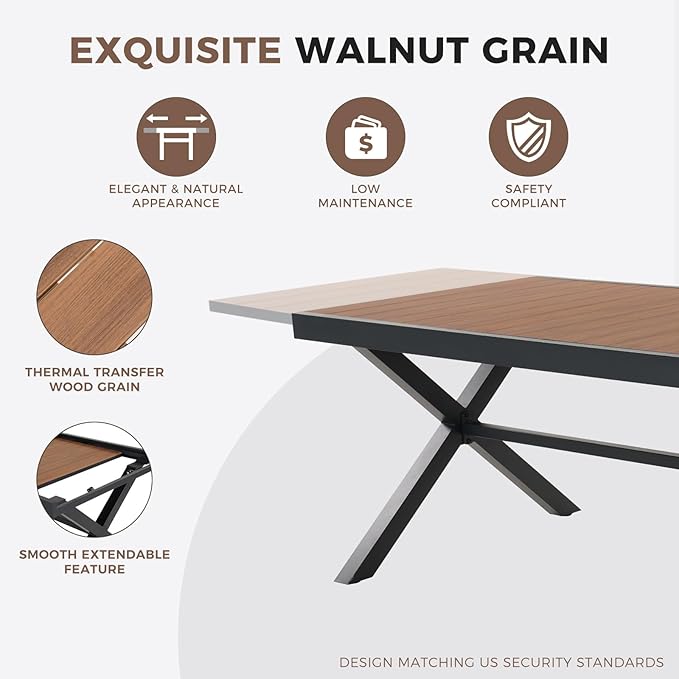 Grand patio 11-Piece Outdoor Dining Set, 10 Leather-Look Wicker Swivel Patio Chairs & 1 Extendable Rectangular Dining Table, Brown