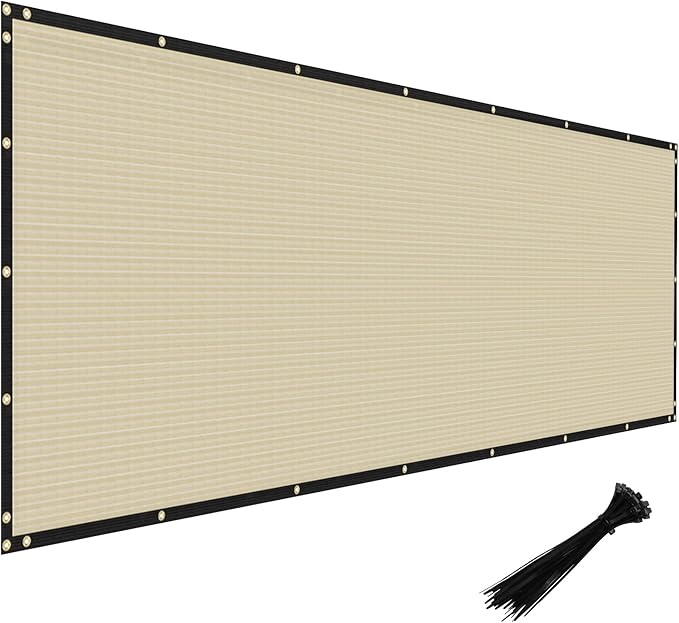 Windscreen4less Privacy Fence Screen Heavy Duty Windscreen Fencing Mesh Fabric Shade Net Cover with Brass Grommtes for Outdoor Wall Garden Yard Pool Deck, 6'x197' Beige