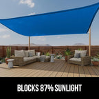 GORILLA GRIP Heavy Duty Sun Shade, UV Protection Fade Tear and Rust Resistant Rectangle Sunshade Canopy, Curved Edges Blocks Sunlight, Breathable Sail, Outdoor Patio, Lawn Garden, 12x12x12, Blue