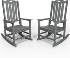 Oversized Rocking Chair Set of 2, Outdoor Rocking Chair for Adults, All Weather Resistant Porch Rocker for Lawn Garden, Grey