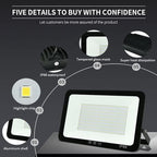 4Pack LED Flood Light Outdoor,250W LED Work Light 25500lm with 6FT US Plug,IP66 Waterproof Exterior Security Lights,6000K Daylight White Outside Floodlights Slim Design for Playground Yard