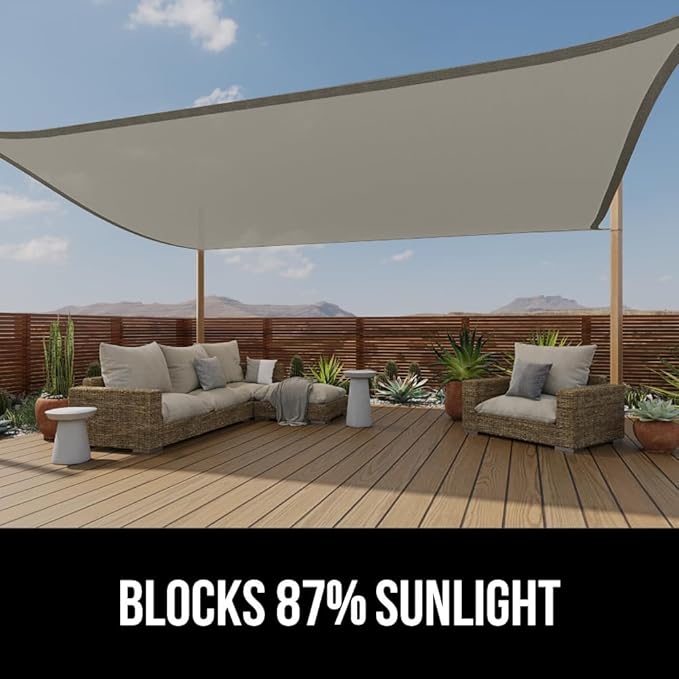GORILLA GRIP Heavy Duty Sun Shade, UV Protection Fade Tear and Rust Resistant Rectangle Sunshade Canopy, Curved Edges Blocks Sunlight, Breathable Sail, Outdoor Patio, Lawn Garden, 6x10 FT Gray