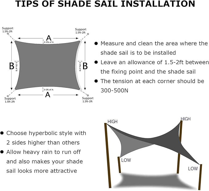 KANAGAWA 18'X20' Dark Gray Custom Size Sun Shade Sail Rectangle UV Block Canopy Cover for Patio Backyard Lawn Garden Outdoor (Customized Available)