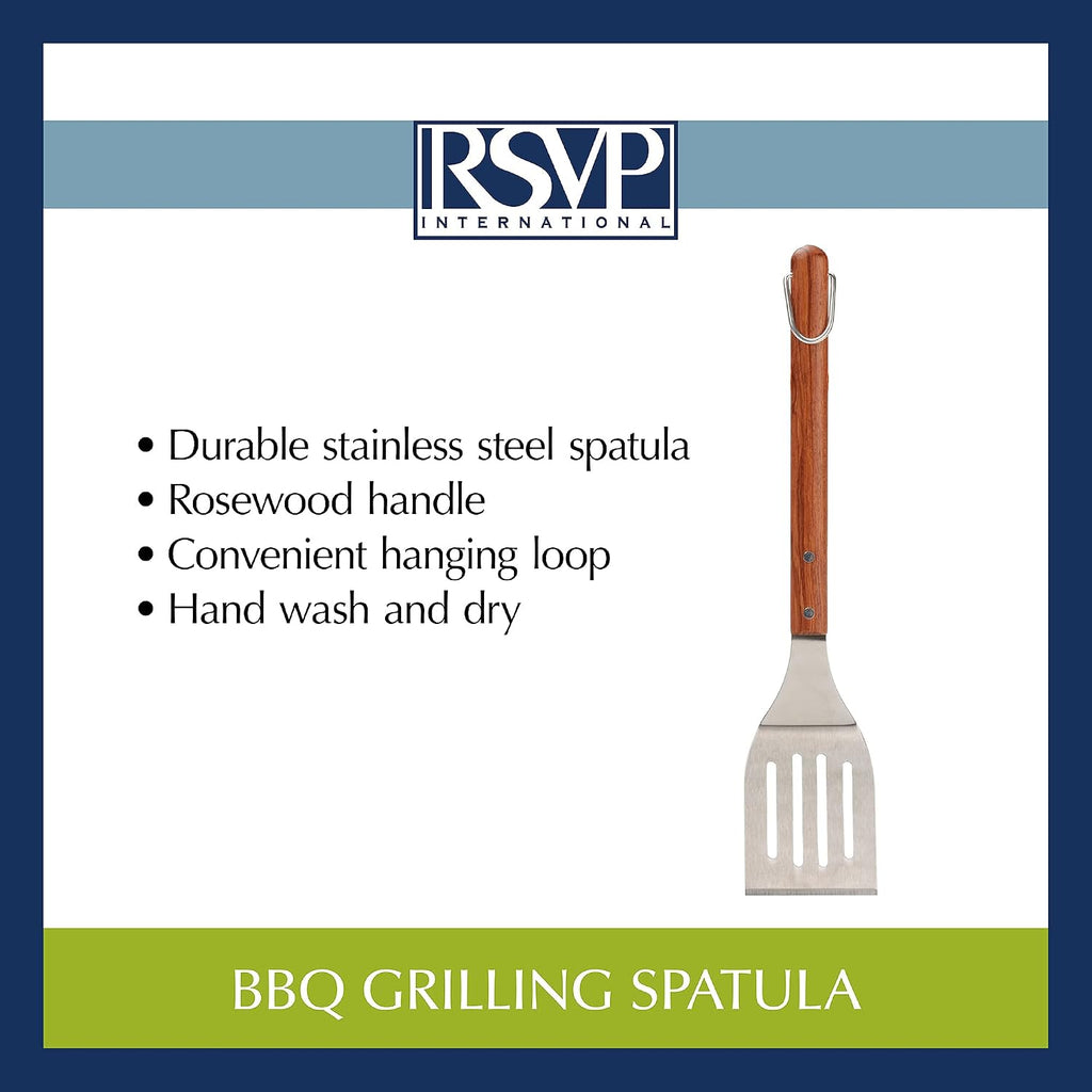 RSVP International Endurance BBQ Grill Spatula Flipper, 18" | Flip Burgers & Other Food w/ Long Handle that Keeps Hands Safe from Fire | Made from Stainless Steel & Rosewood