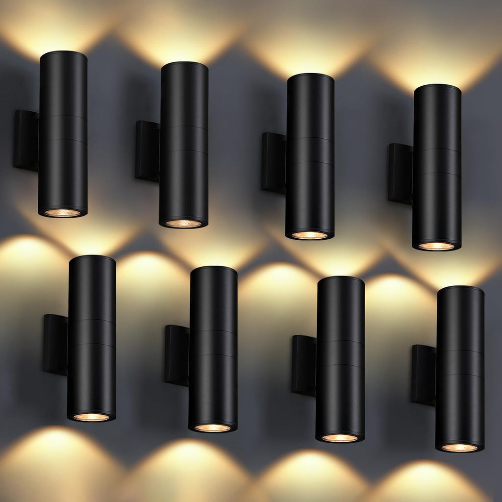 DAKAFUL Outdoor Wall Lights 8 Packs, Integrated LED Cylinder Up Down 12W 2700K Modern Aluminum Light, Waterproof Exterior Light for Porch Patio Door