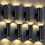 DAKAFUL Outdoor Wall Lights 8 Packs, Integrated LED Cylinder Up Down 12W 2700K Modern Aluminum Light, Waterproof Exterior Light for Porch Patio Door