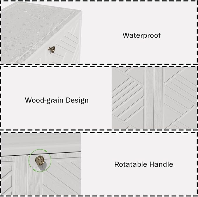 Outdoor/Indoor Storage Box,Resin and Plastic Storage Cabinet Waterproof,Outdoor Cabinet for Patio/Garden/Balcony/Backyard/All Room(with 3 Shelves)-White