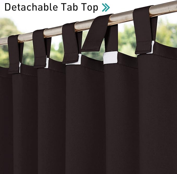 NICETOWN 2 Panels Outdoor Curtainss 95" Long for Patio Waterproof, Sticky Tab Top Thermal Insulated Blackout Drapes Privacy Curtainss for Outdoor Living Dividers, W52 Per Panel, Toffee Brown