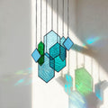 stained glass window hanging, crystal suncatcher, blue-green, main product view