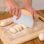 Stainless Steel Grill Scraper with Wood Handle, Dough Scraper, Cake & Pizza Cutter, Multi-Purpose Scraper Tool for Kitchen