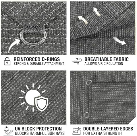 6x10 ft 90% outdoor sun shade cloth, reinforced, close-up detail