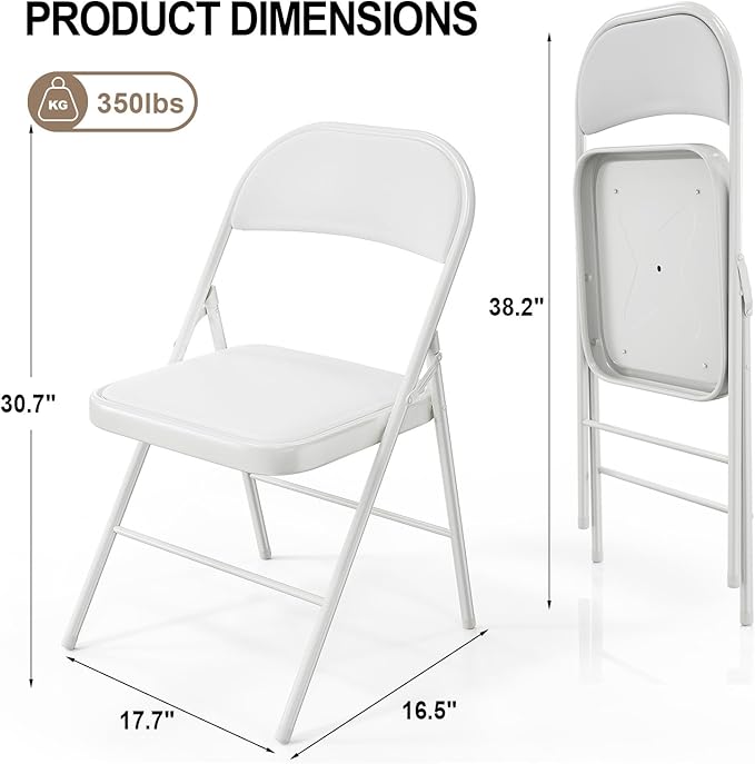 VINGLI 8 Pack Folding Chairs with Padded Seats, Metal Frame with Pu Leather Seat & Back, Capacity 350 lbs, White