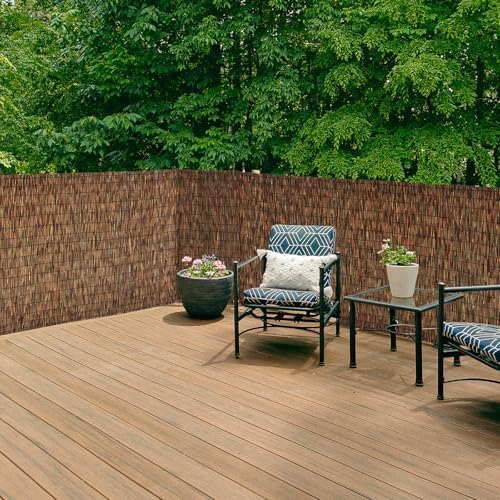 brown 5.6ft x16.4ft reed fencing roll bamboo privacy, front angle view