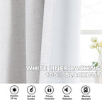 H.VERSAILTEX Linen Curtains 100% Blackout Curtains for Bedroom 84 inch Long Full Light Blocking Nature Linen Blended Window Curtains for Living Room Nickel Grommet (2 Panels, Heathered White)