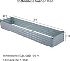2 Pack 8x2x1FT Galvanized Raised Garden Bed Kit, Outdoor Metal Planter Box for Vegetables, Bottomless Rectangular Gardening Bed with Support Rods, Tool-Free Assembly, Gray