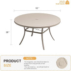 VICLLAX 53" Outdoor Round Patio Table for Lawn Garden, All Weather Metal Round Patio Dining Table with Adjustable Umbrella Hole, Patio Table for 8 Person, Sandshell Tabletop