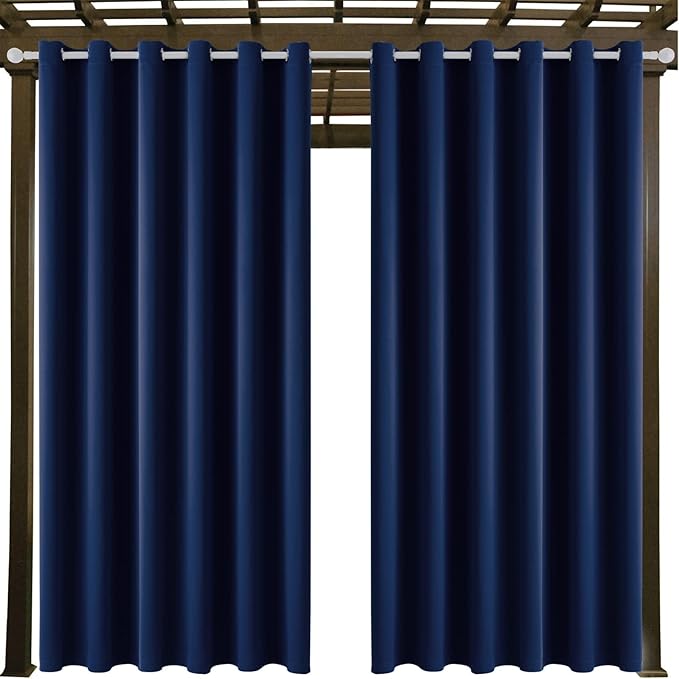 Water Proof Outside Curtains with Grommet Top for Porch, W84 x L120 Thermal Insulated Washable Light Block Outdoor Divider Drapes for Patio Gazebo Deck Pool Area Pergola Cabana (Navy)
