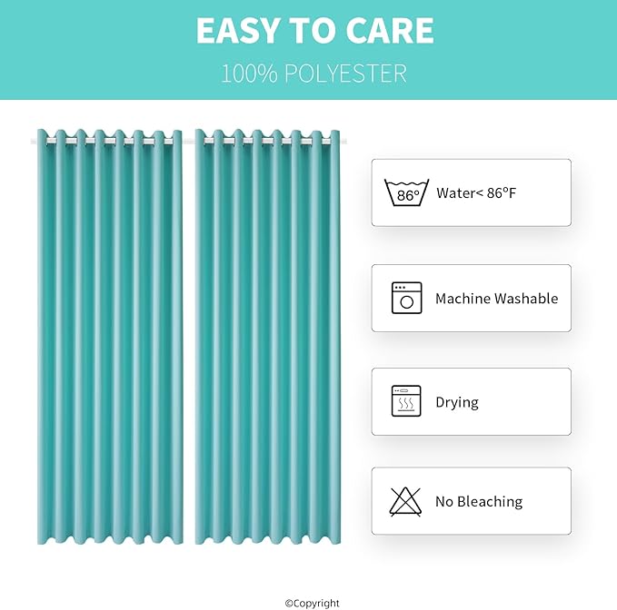 Waterproof Outdoor Curtain W105 x L95 - Grommet Top Sunlight Blocking Window Treatment Drapes Blackout Curtains for Home Bedroom Living Room Outdoor Patio Porch Pergola Cabana Gazebo (Teal Blue)
